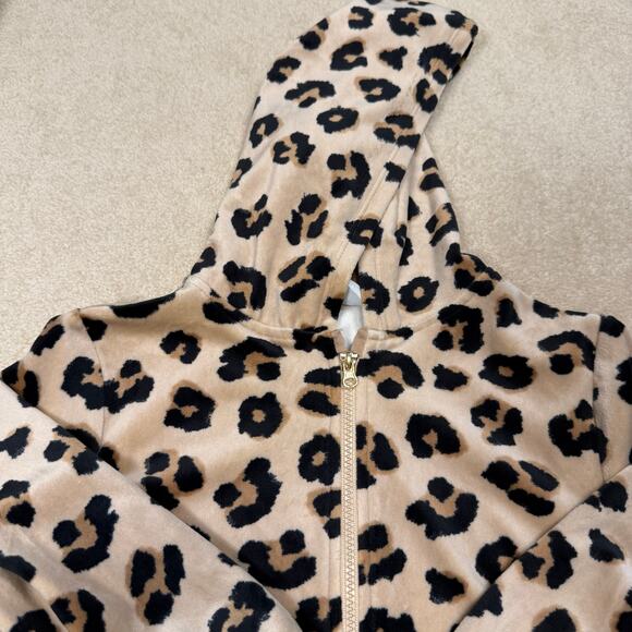 H&M Girls’ Leopard Print Zip-Up Hoodie – Velour Tan & Black, Size 3/4T - Picture 3 of 5